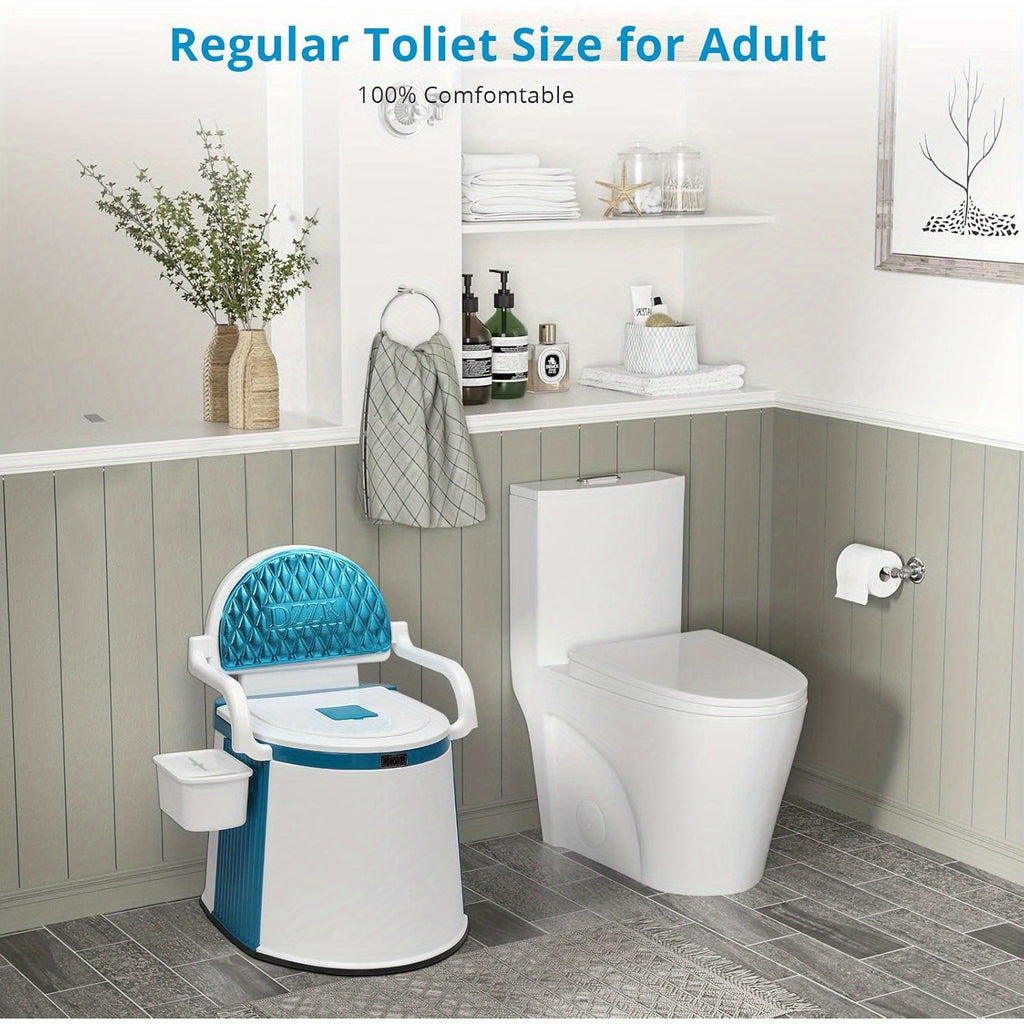 Portable Camping Toilet with Backrest & Handrails – 350LB Capacity, Detachable 6-8 Gallon Bucket, Odor-Control Lid, Lightweight Commode for Camping, RV, Boat & Medical Use