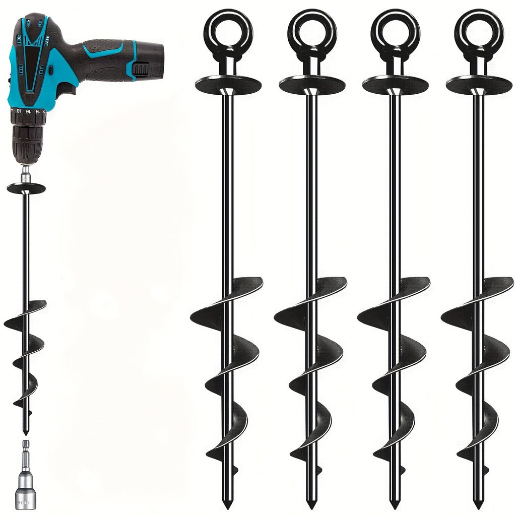 Spiral Ground Anchors 18 Inch Heavy Duty Carbon Steel – 4 & 6 Pack Screw-In Tent Stakes for Camping Tents Trampolines Garden Stakes Canopies Outdoor Anchoring