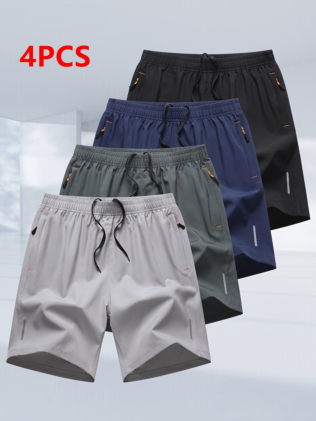 Men's Athletic Shorts 4-Pack – Quick-Dry Breathable Loose Fit Gym Running Shorts with Zipper Pockets Drawstring Waist for Cycling Basketball Tennis Beach Outdoor Sports