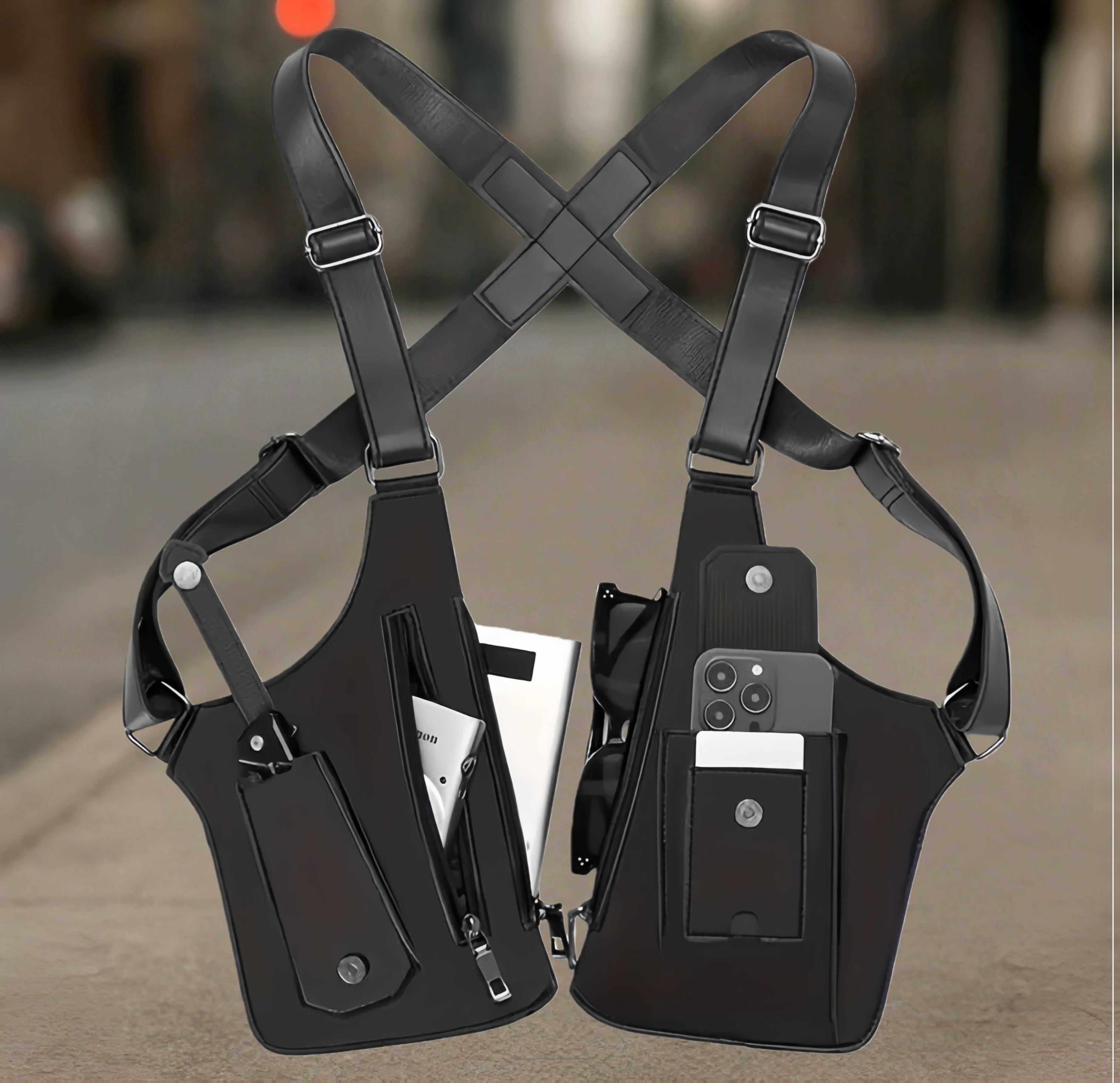 Men's Vintage Chest Bag Crossbody Pack with Phone Holder – Lightweight Outdoor Vest Bag for Cycling Hiking Running Fitness