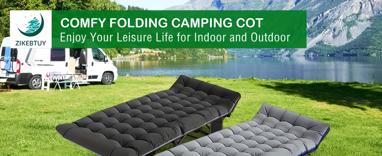 Folding Camping Cot with Mattress 75 Inch Heavy Duty – Portable Sleeping Cot with Carry Bag for Adults, Camping, Hunting, Travel & Guest Bed Indoor Outdoor