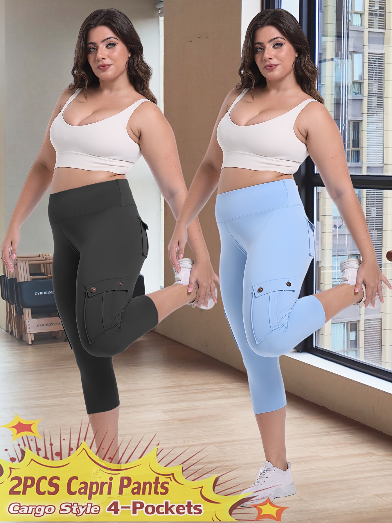 2pcs Capri Leggings Set Women High Waist Butt Lifting Yoga Workout Pants Tummy Control 4-Way Stretch Activewear S-XXL