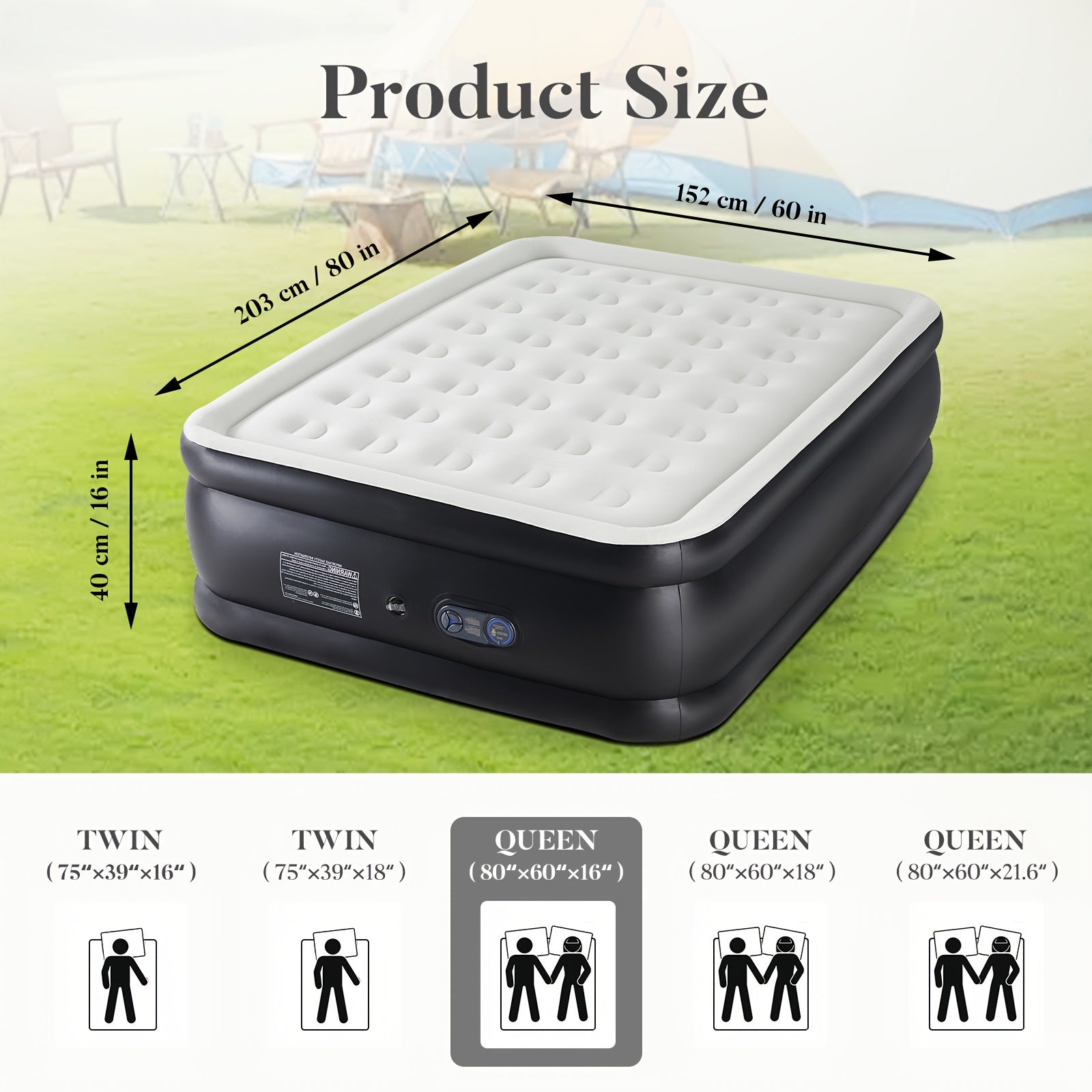 Camping Air Mattress with Pump – Honeycomb Anti-Deformation PVC Inflatable Sleeping Pad, Soft Flocking Top, 2-Person Camp Bed for Backpacking Hiking Outdoor Adventures, Multiple Sizes