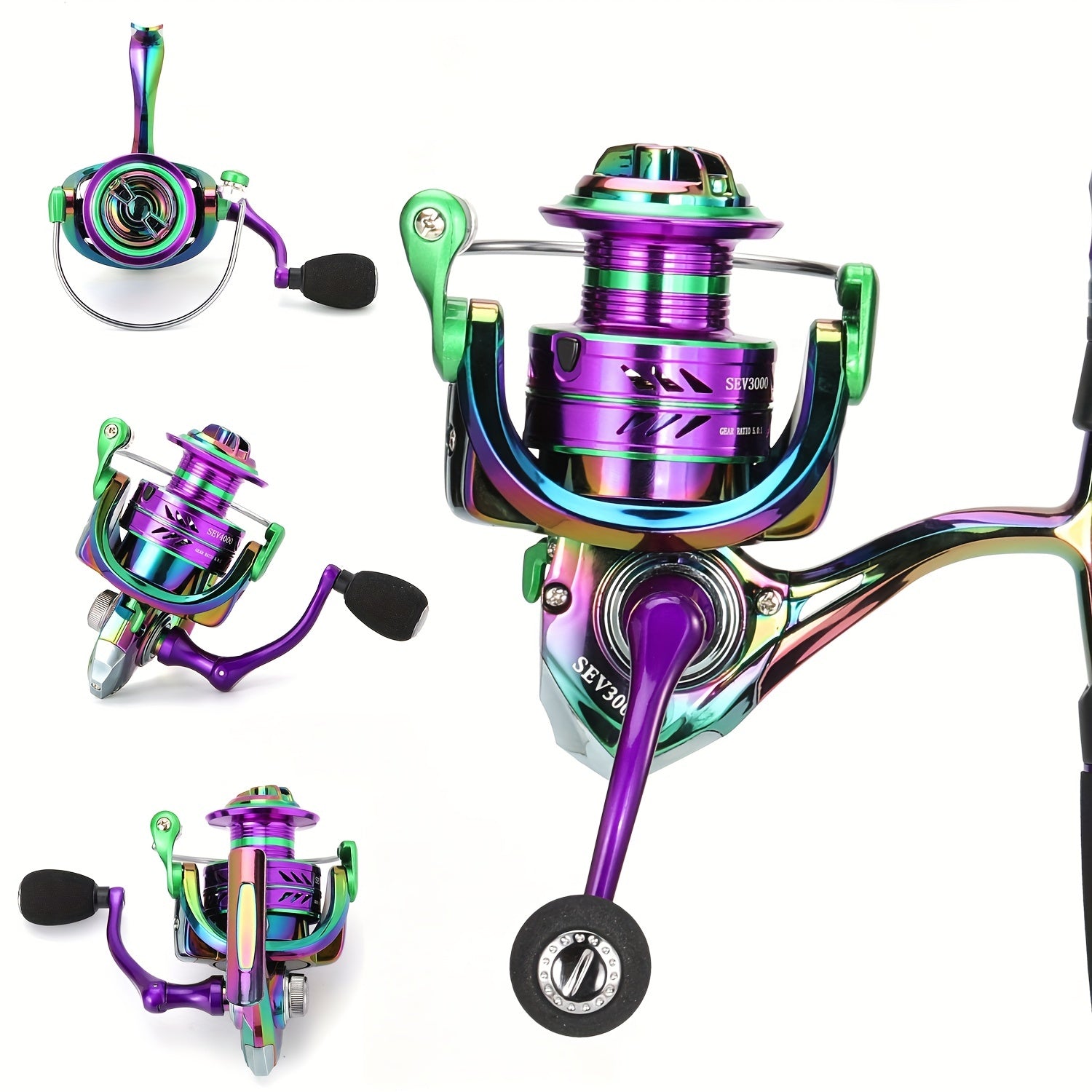 Stainless Steel Spinning Fishing Reel 5.0:1 4.7:1 Gear Ratio Screw-In Handle Lightweight Smooth for Freshwater Saltwater Sizes 1000 2000 3000 4000 5000
