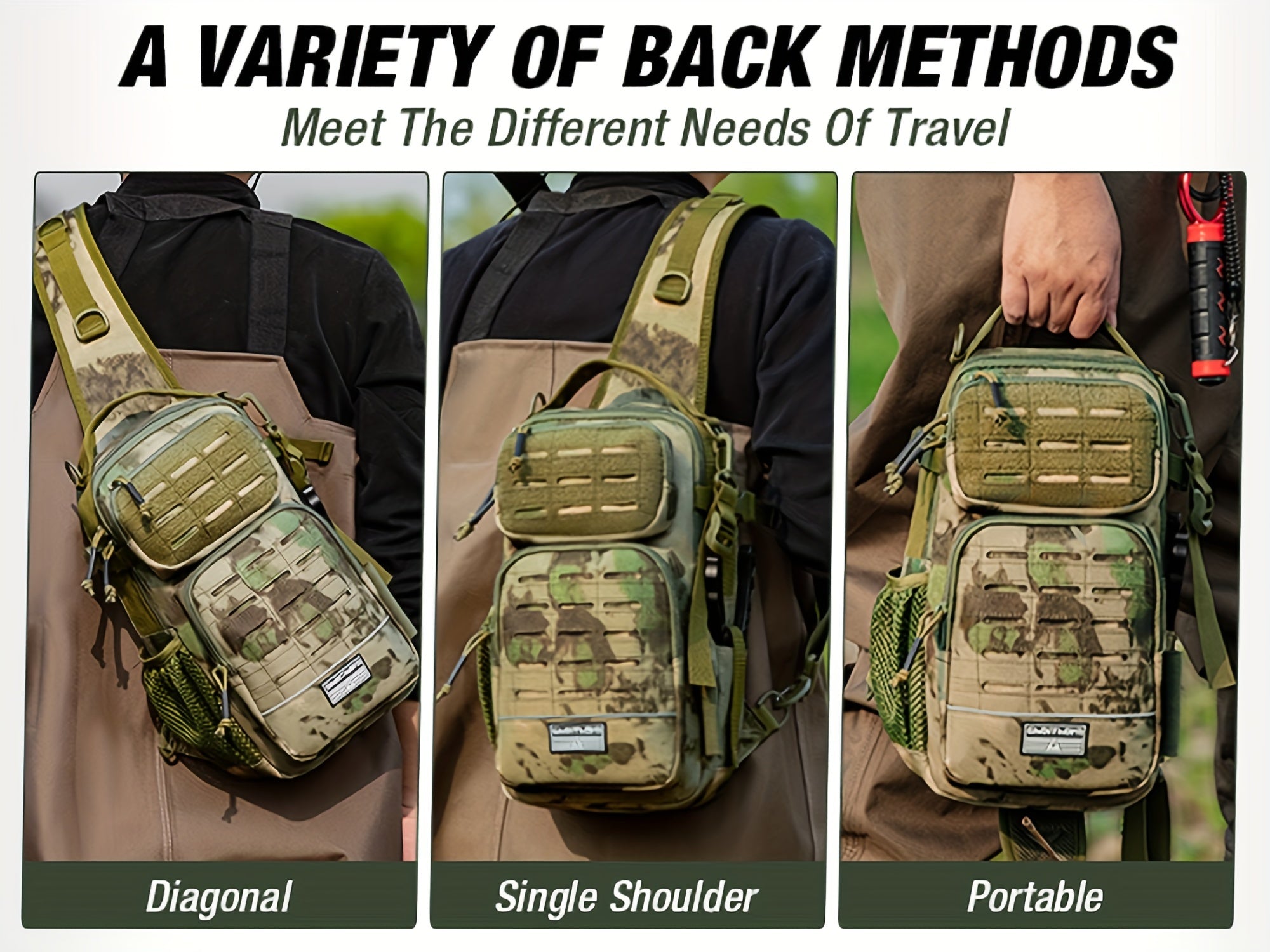 Tactical Camouflage Shoulder Bag – Military Style Crossbody Sling Bag for Outdoor Hiking Camping Hunting Travel Men Women Black Green Khaki Camo
