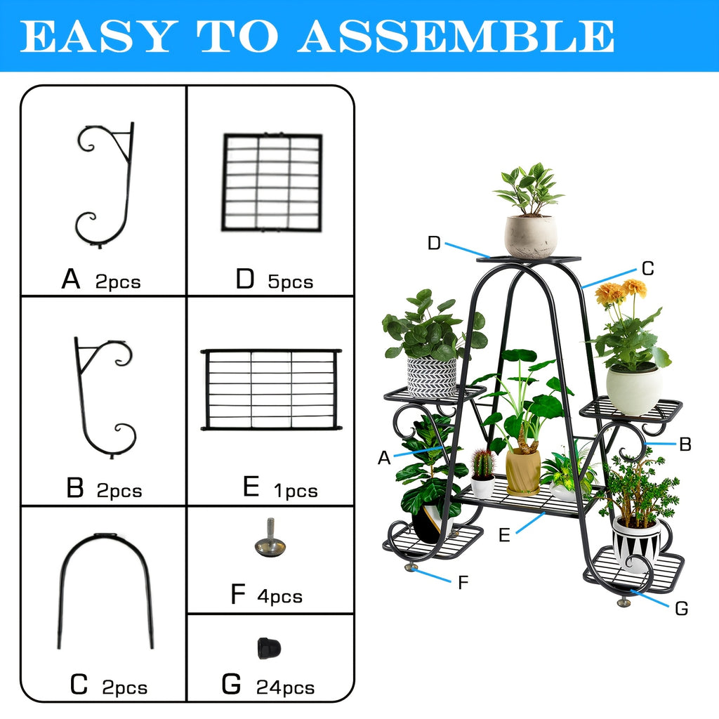 Metal Plant Stand Indoor Outdoor – Multi-Tier Wrought Iron Flower Pot Holder Display Rack for Garden, Patio, Balcony, Corner & Office | 1, 6-Tier Options, Black