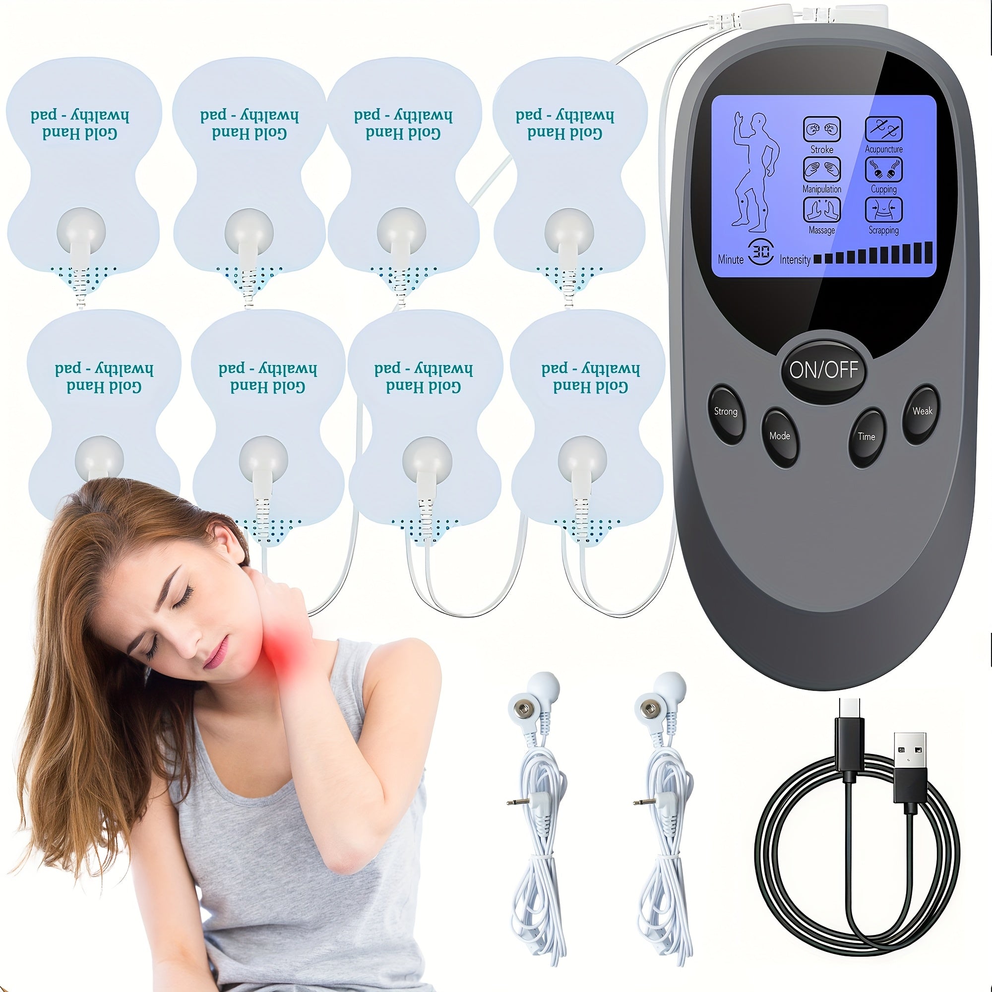 TENS EMS Dual Channel Muscle Relief Pulse Massager - 8 Electrodes, 6 Modes, Pain Relief for Shoulders, Back & Knees, Portable Electric Muscle Stimulator for Recovery & Relaxation