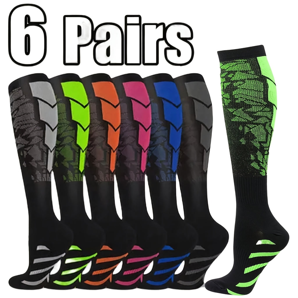 Compression Sports Socks 6-Pack Unisex Breathable Moisture-Wicking – Polyester Knit Athletic Socks for Basketball Football Running Hiking Outdoor Sports, S/M & L/XL