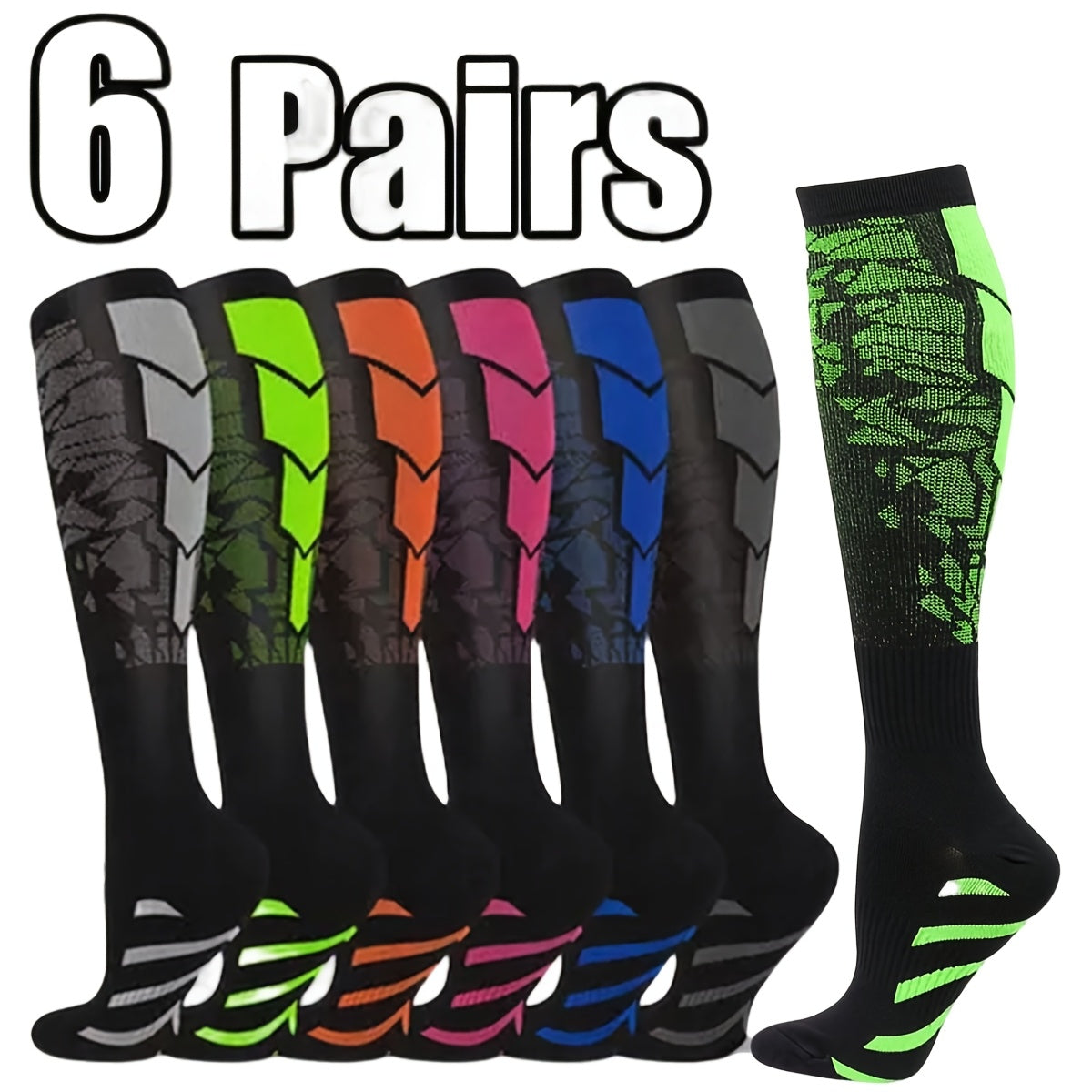 Compression Sports Socks 6-Pack Unisex Breathable Moisture-Wicking – Polyester Knit Athletic Socks for Basketball Football Running Hiking Outdoor Sports, S/M & L/XL