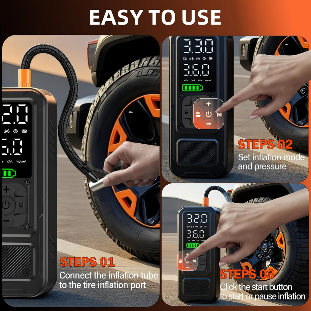 Cordless Tire Inflator 160PSI 8X Fast Inflation Portable Air Compressor Digital Pressure Gauge Auto Shutoff LED Light for Car SUV Motorcycle Bike Ball Rechargeable