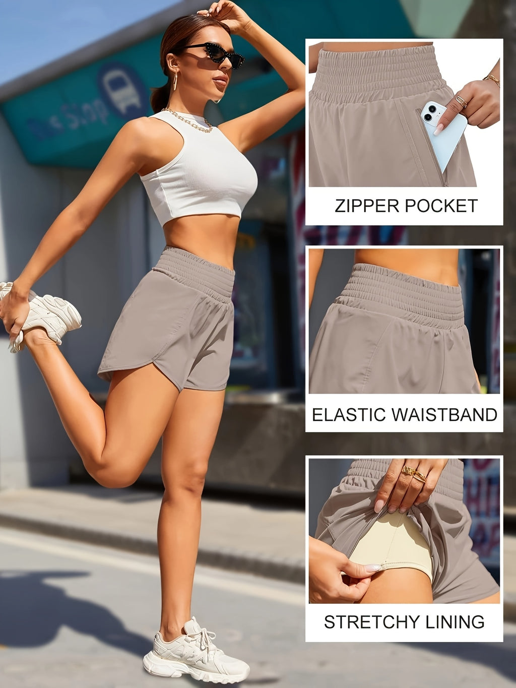 Women's High-Waisted Running Shorts with Pockets – Quick-Dry Elastic Workout Gym Shorts, No Transparency, Slant Pockets, 7 Colors, Sizes S-XXL for Running Yoga Hiking Gym