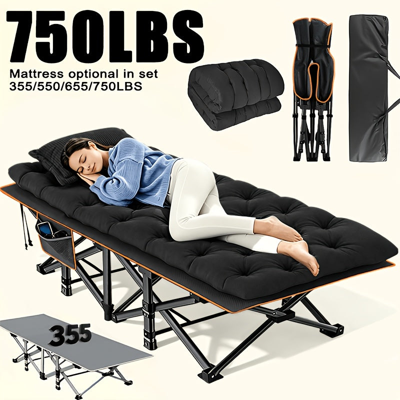 Extra Large Folding Camping Cot Bed with Mattress Option – Heavy Duty 355–750 lbs Capacity Portable Guest Bed for Adults – Foldable Sleeping Cot for Camping Travel Indoor Outdoor Use 59–77 Inch