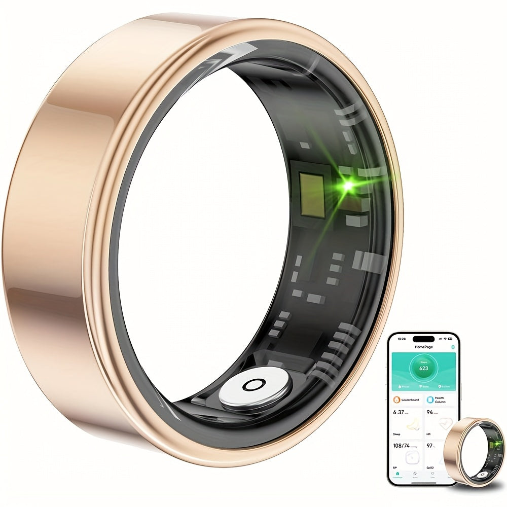 Smart Fitness Ring Bluetooth 5.3 Heart Rate HRV Sleep Steps Calorie Body Temp Stress Tracker No Subscription iPhone Android Compatible Sizes 7-13 Black Silver Gold