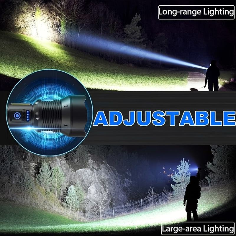 4000 Lumen Rechargeable LED Tactical Flashlight High Lumens Aluminum Alloy, 4 Modes, 500M Range, USB-C Charging for Camping, Fishing, Hiking & Emergency