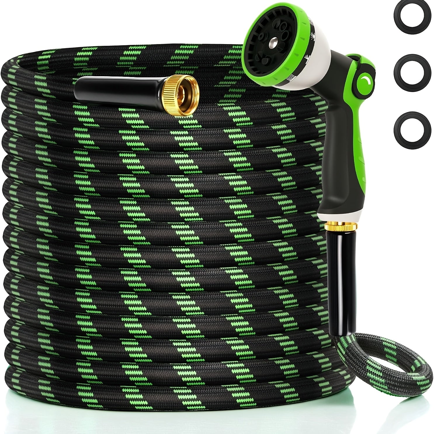 Garden Hose with 10-Function High Pressure Spray Nozzle - Lightweight Non-Expandable Water Hose for Lawn, Yard, Car Wash & Outdoor Cleaning, 10ft to 150ft with Kit Options