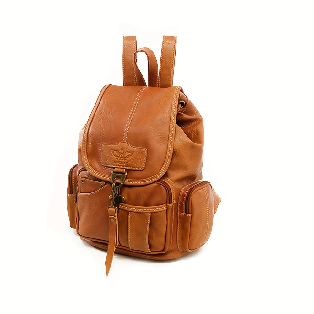 Vintage PU Leather Backpack Convertible Shoulder Satchel Bag Water Resistant Multi-Pocket Travel School Rucksack for Men Women Black Brown