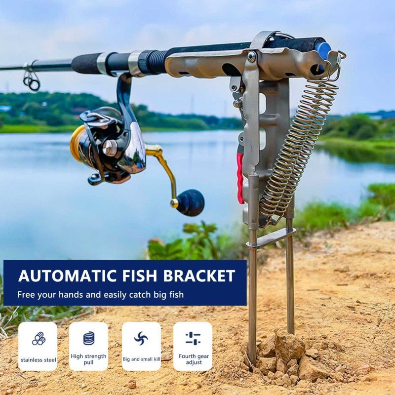 Stainless Steel Fishing Rod Holder Stand – 360° Rotation Automatic Spring Ground Support Bracket, No Assembly, Corrosion-Resistant for Bank Shore Ice Fishing