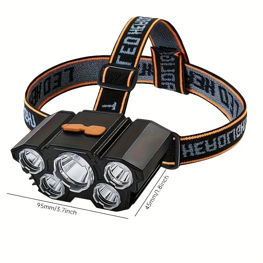 LED Headlamp USB Rechargeable 2-Pack – 5 LED 4 Lighting Modes IPX3 Waterproof Lithium Battery Head Lamp for Camping, Hiking, Fishing & Emergency Use