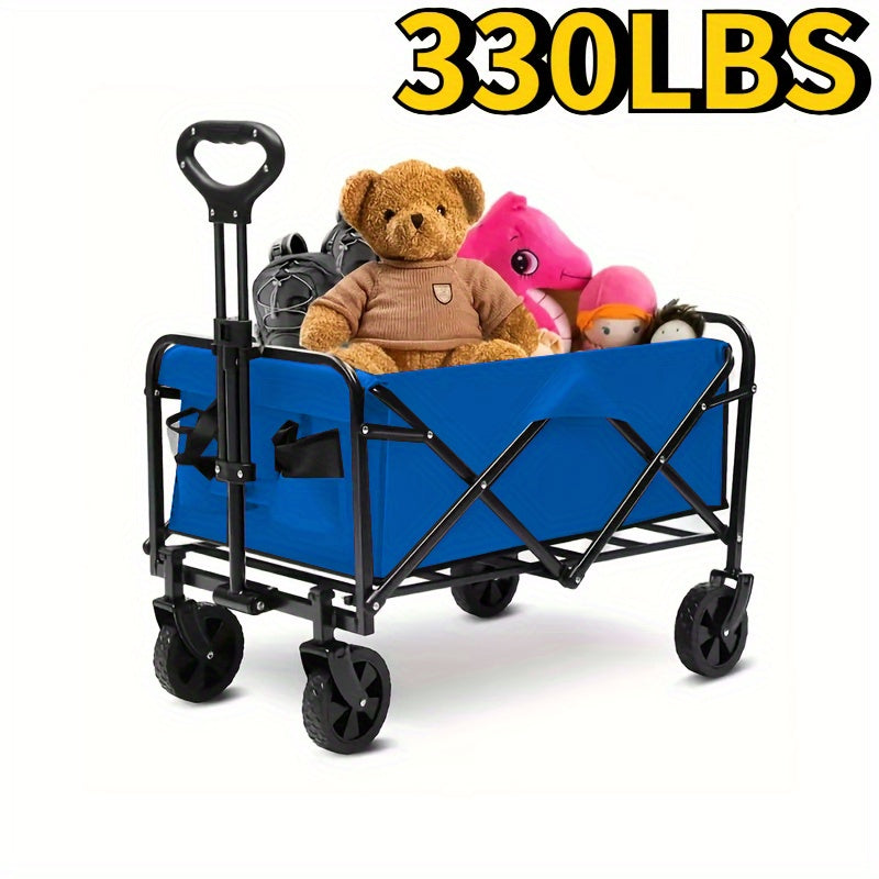 Heavy-Duty All-Terrain Folding Wagon Cart - 220/330/450LBS Capacity, Iron Frame & 800D Oxford Fabric, No Assembly Required for Camping, Beach, Garden & Sports (3 Colors)