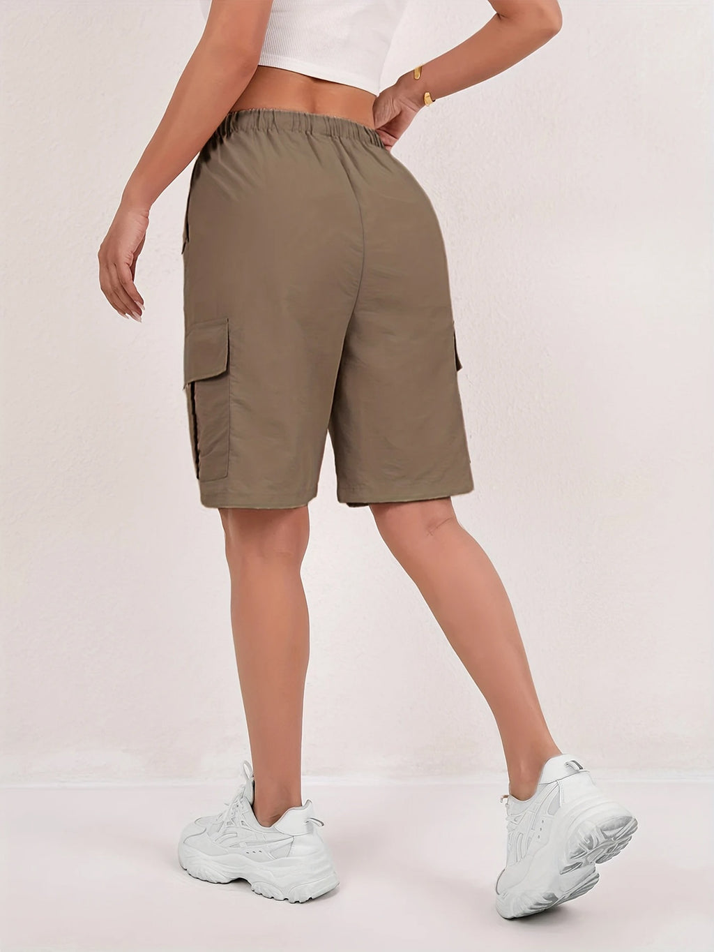 Women's Cargo Shorts 2-Pack - Lightweight Straight-Leg Mid-Thigh Bermuda Shorts with Multiple Pockets & Adjustable Drawstring Waist, Machine Washable Casual Outdoor Shorts S-XXL