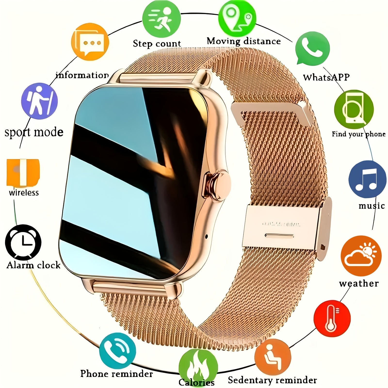 Smartwatch Full Touch Screen Wireless Calling Multi-Sport Modes Music Control Magnetic Charging Compatible with iPhone Android Men Women Fashion Sports Watch