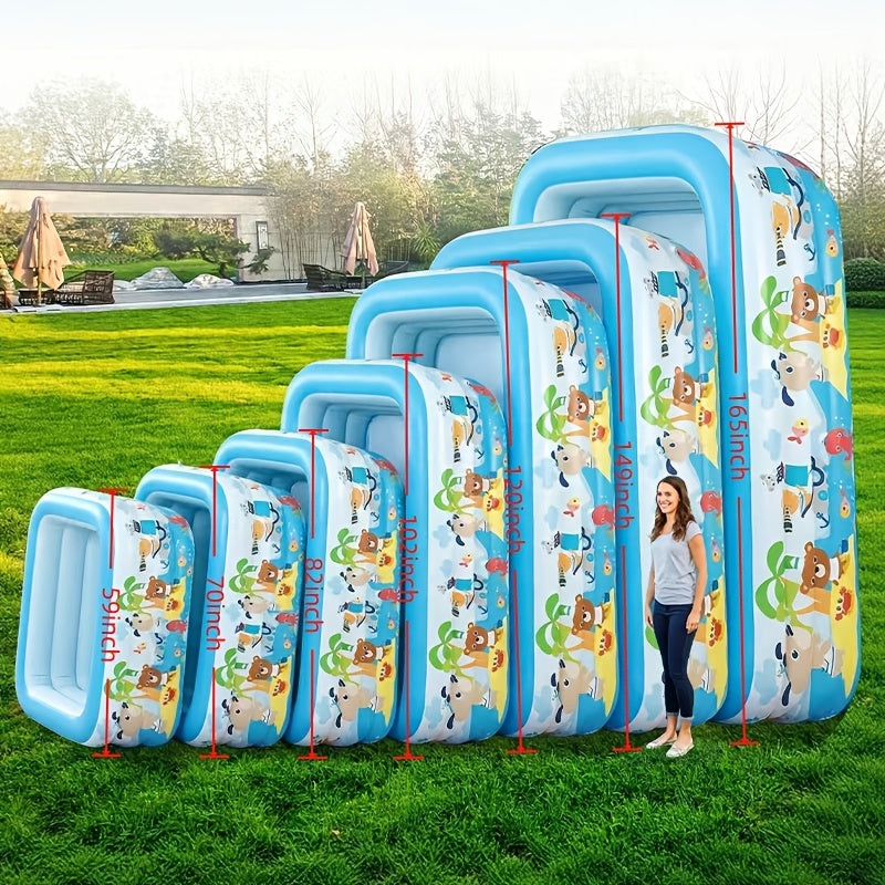 Extra Large Rectangular Inflatable Swimming Pool for Family, Thickened PVC Wear-Resistant Leak-Proof Backyard Pool for 1-6 People, Easy Setup Above Ground Pool for Garden Outdoor Summer Fun