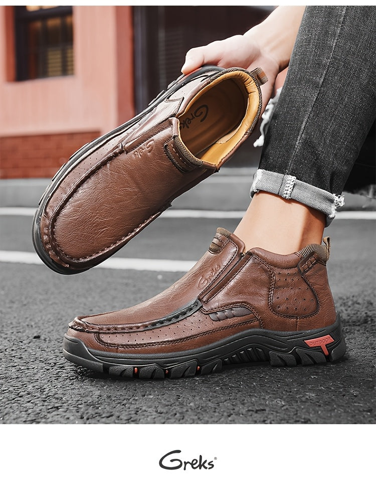 Men’s Slip-On Ankle Boots – Hand-Stitched Moccasin Chukka Non-Slip Outdoor Hiking & Driving Loafers | Black, Khaki, Brown | US 3.5–12.5