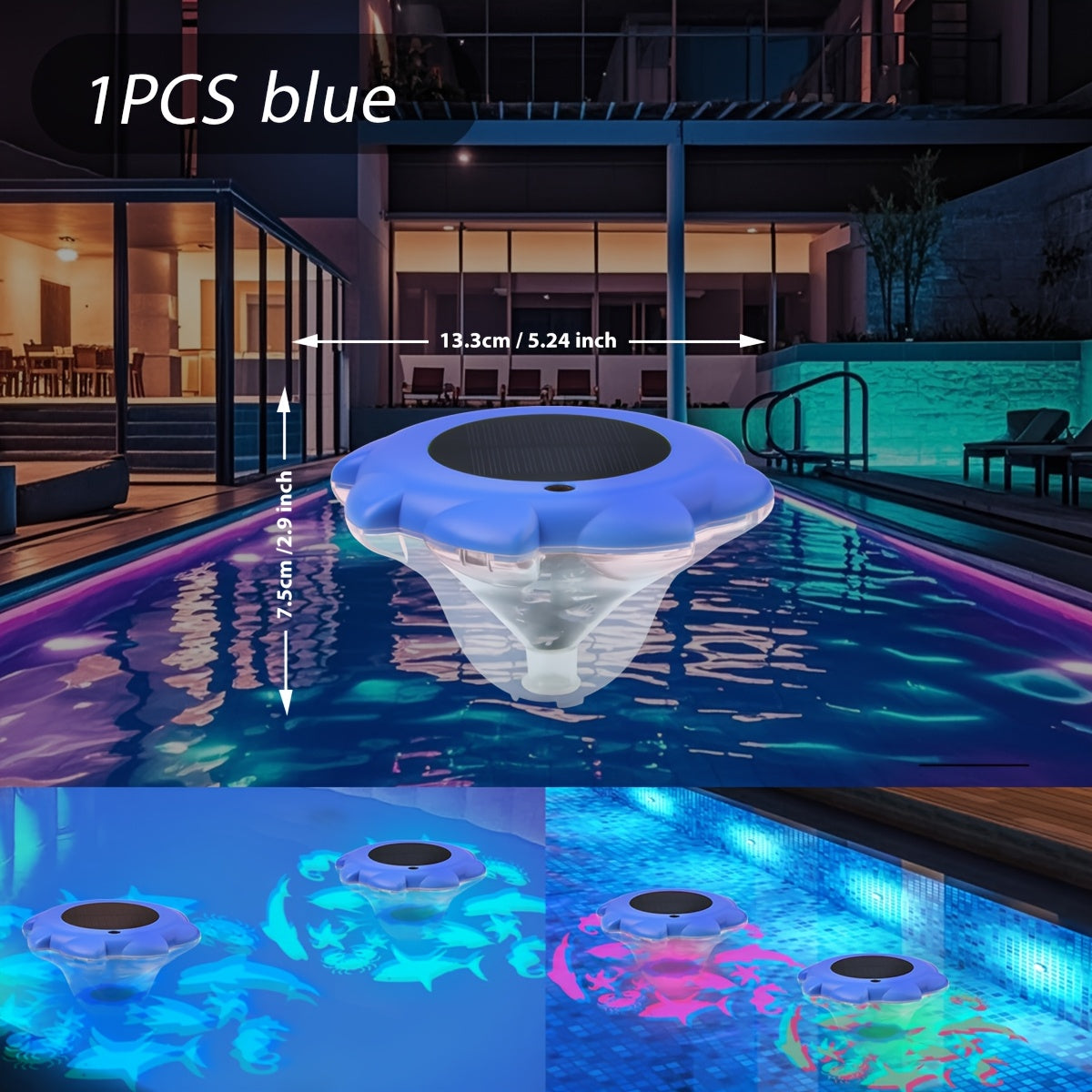 Solar Floating Pool Lights IP68 Waterproof with Multiple Dynamic Modes, Underwater LED Light for Swimming Pool Pond Fish Tank Bathtub, Colorful Solar Powered Pool Decoration for Party Ambiance