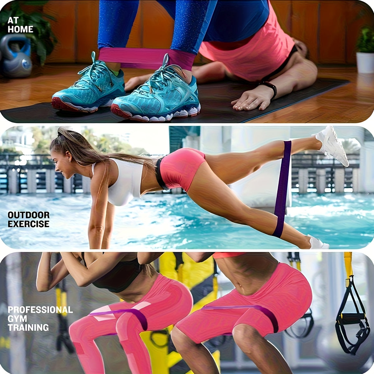 Resistance Band Set for Women 10pcs Heavy Duty TPE Loop Bands for Yoga Pilates Gym Fitness Full Body Workout Deep Squat Exercise Training with Storage Bag