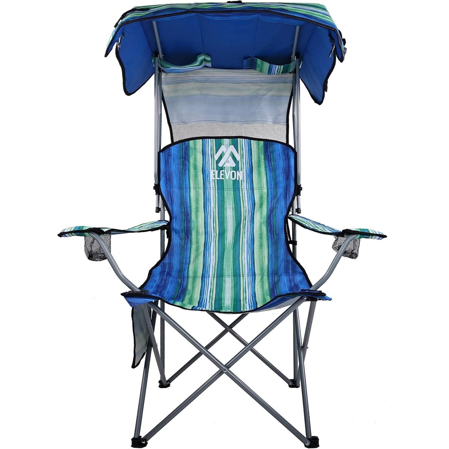 Folding Camping Chair with Canopy Sunshade Portable Beach Chair – 225 lbs Support Wide Seat Cup Holder Carrying Bag for Outdoor Lawn