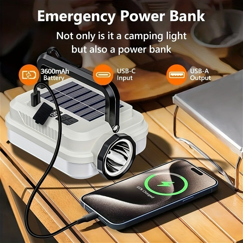 Solar Rechargeable Flashlight Ultra Bright – 3600mAh Lithium Battery, 8 Lighting Modes, Hidden Hook, Portable Camping Flashlight for Camping, Climbing, Fishing & Emergency, Great Gift for Men