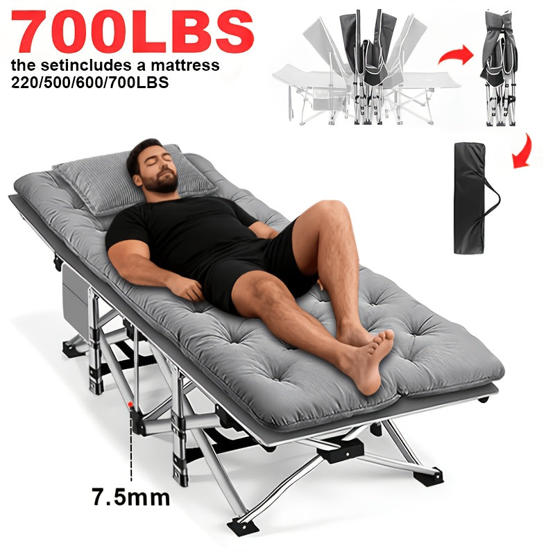 Folding Camping Cot Heavy Duty 500-700 LBS – Extra Large 75-Inch Portable Guest Bed with Mattress, Ergonomic Sturdy Frame for Camping, Hiking, Patio, Home & Outdoor Use