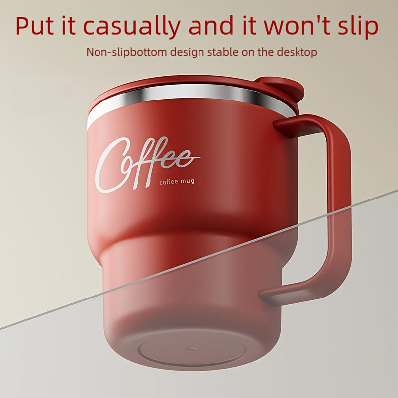 Stainless Steel Insulated Coffee Cup 13.53oz Double Wall Vacuum with Spill-Proof Lid - Wide Mouth Travel Mug with Ergonomic Handle for Hot Cold Drinks - Office Travel Home Gift Red Black White Yellow
