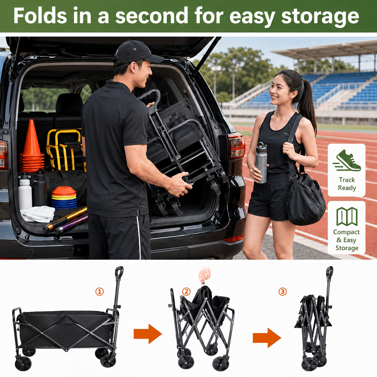 Heavy-Duty All-Terrain Folding Wagon Cart - 220/330/450LBS Capacity, Iron Frame & 800D Oxford Fabric, No Assembly Required for Camping, Beach, Garden & Sports (3 Colors)