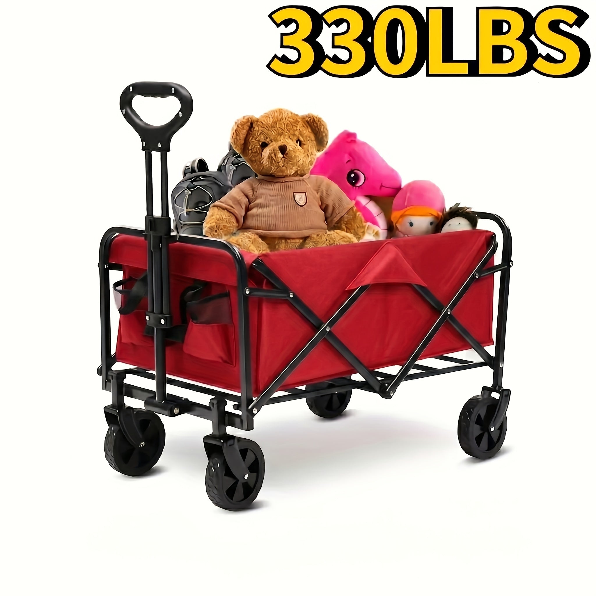 Heavy-Duty All-Terrain Folding Wagon Cart - 220/330/450LBS Capacity, Iron Frame & 800D Oxford Fabric, No Assembly Required for Camping, Beach, Garden & Sports (3 Colors)