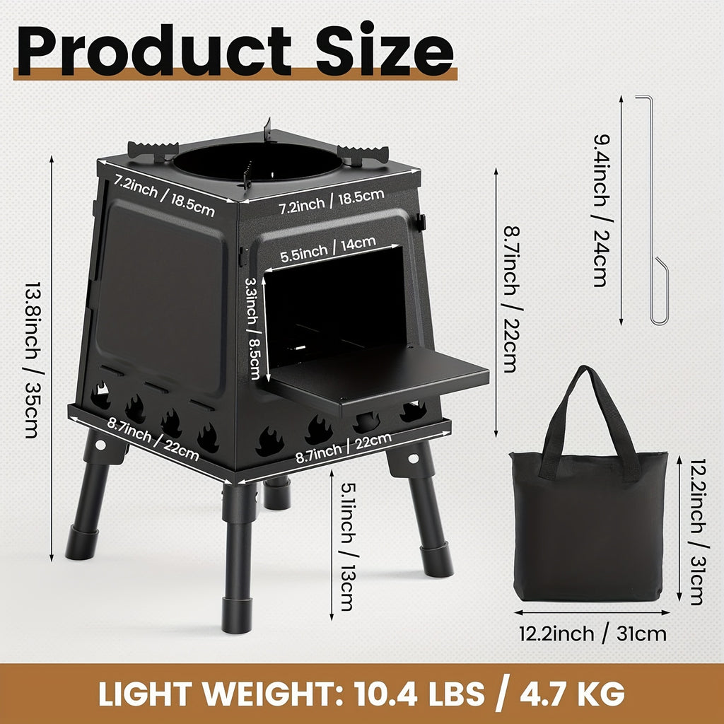 Wood Burning Camp Stove Portable Heavy Duty Outdoor Campfire Stove Sturdy Legs Air Vents Firewood Charcoal for Hiking Backpacking Picnic BBQ Travel