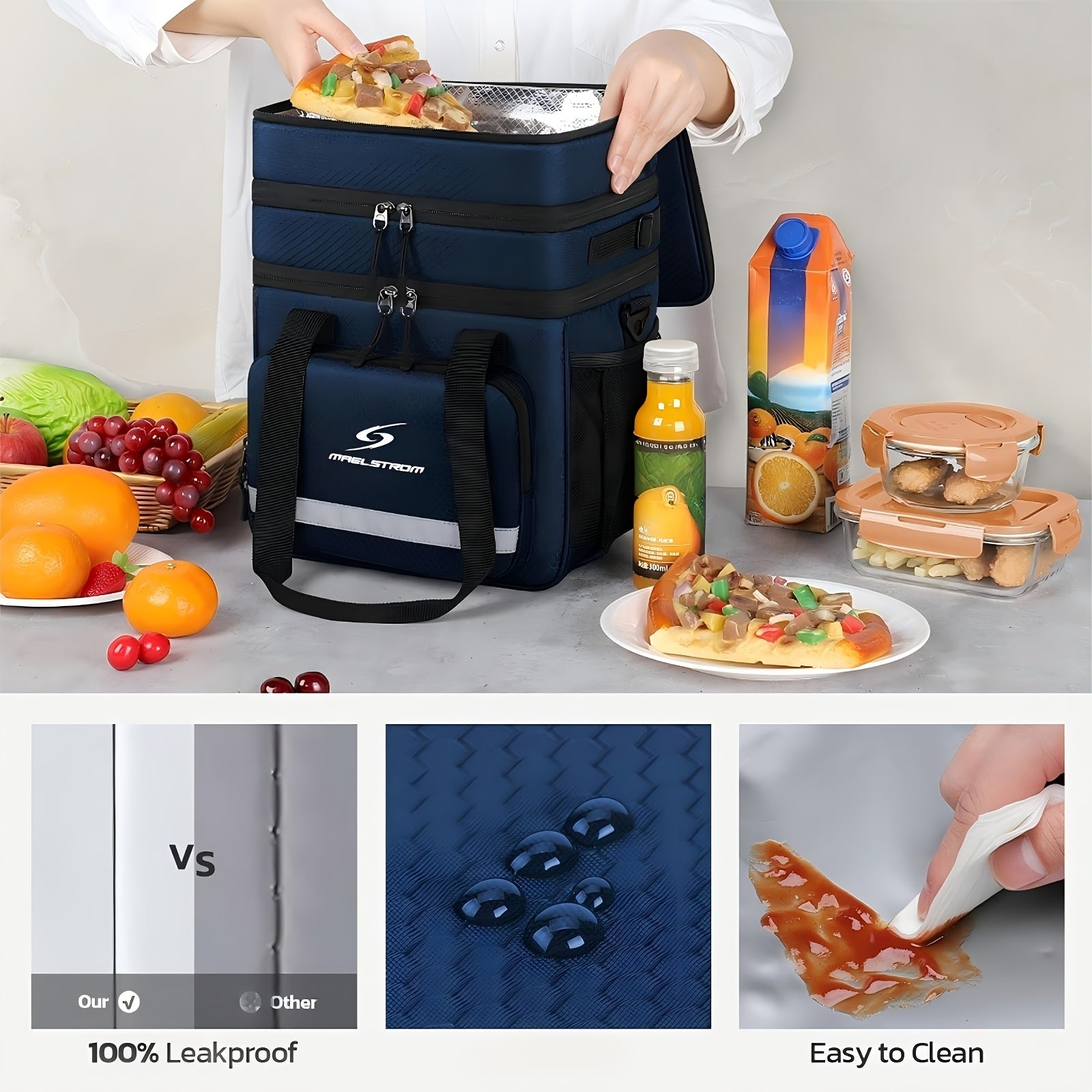 Large Insulated Lunch Bag Triple Compartment 5 Gallon Leakproof – Professional Cooler Tote with Shoulder Strap for Men Women Work Office Camping