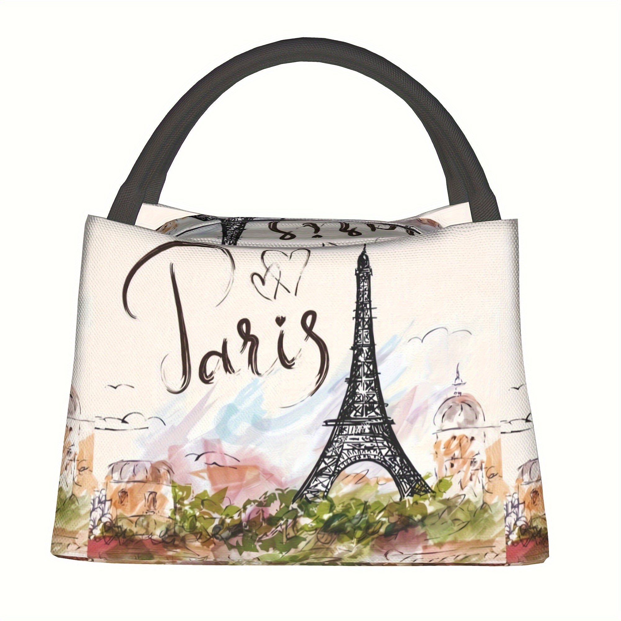 Eiffel Tower Insulated Lunch Bag Cooler Reusable Polyester Thermal Tote – 11x6.5x7 In for School Kids Teens Camping Picnic Beach Office Back to School Paris Gift