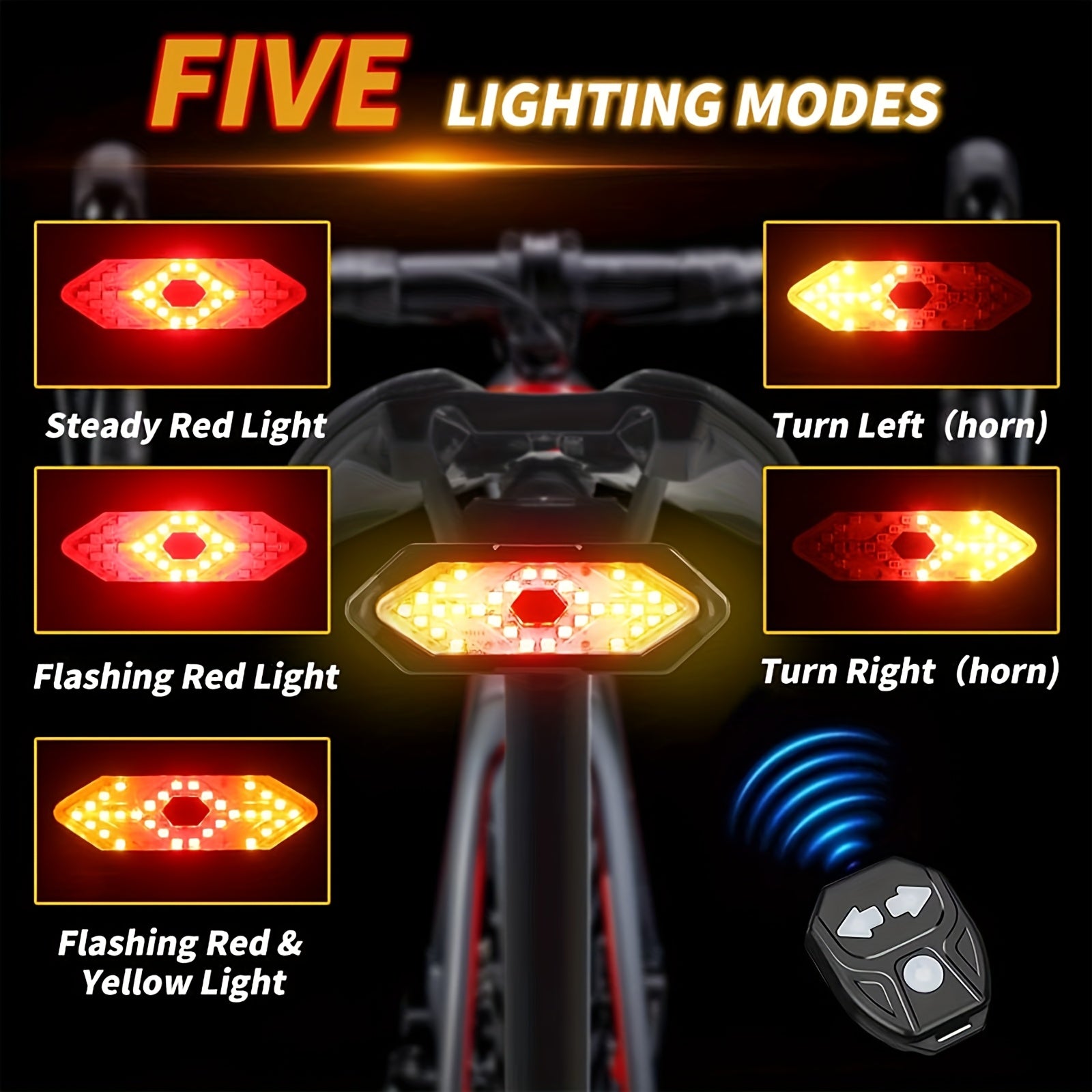 Bike Tail Light with Turn Signals & Wireless Remote – USB Rechargeable 120 Lumen LED Rear Safety Light for Road Mountain Cycling Adults Kids Men Women