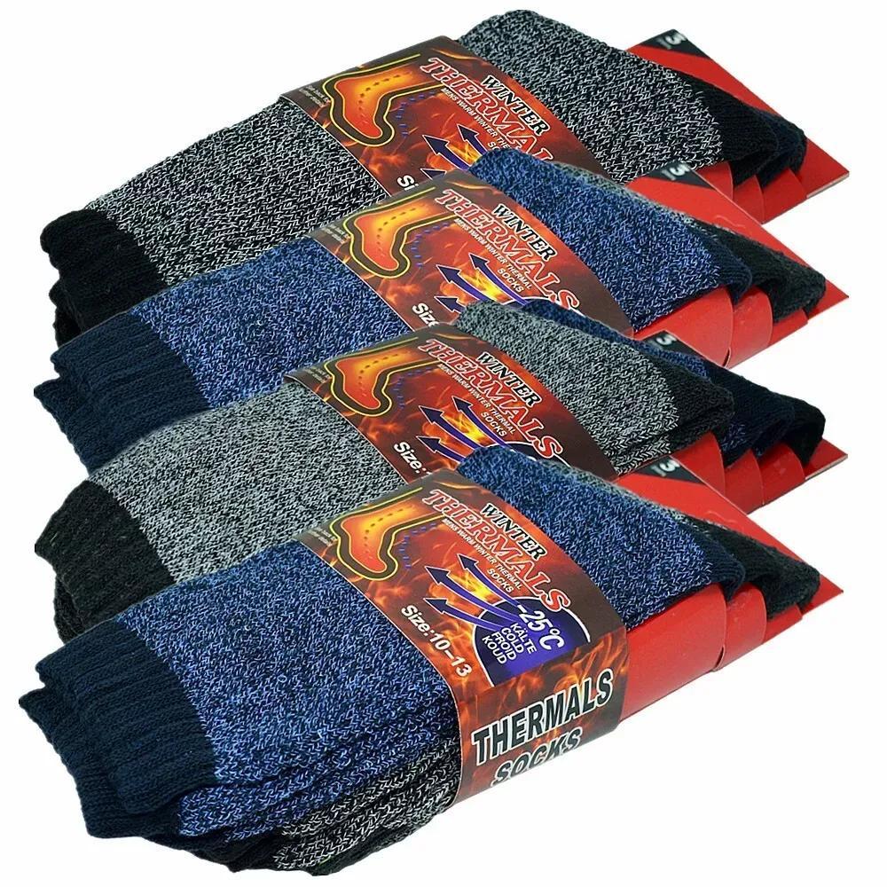 Thermal Socks for Men 6 Pairs Winter Warm Thick Insulated Boot Socks 80% Acrylic Crew Socks for Skiing Hiking Camping Snowmobiling Cold Weather One Size Fits Most