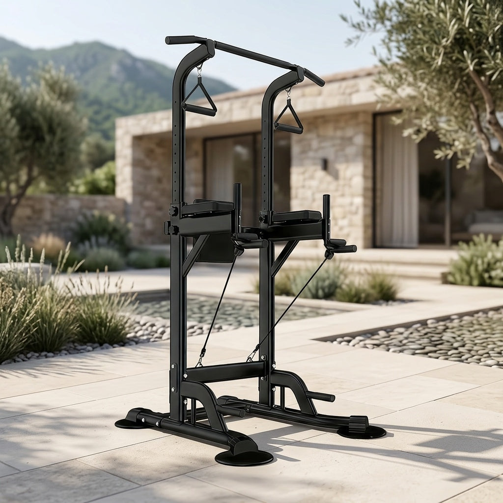 Power Tower Pull Up Bar Stand Adjustable Height 50-90 Inch 330LBS Multi-Function Dip Station Home Gym Strength Training Equipment for Pull Ups Push Ups Dips Knee Raise Men Women