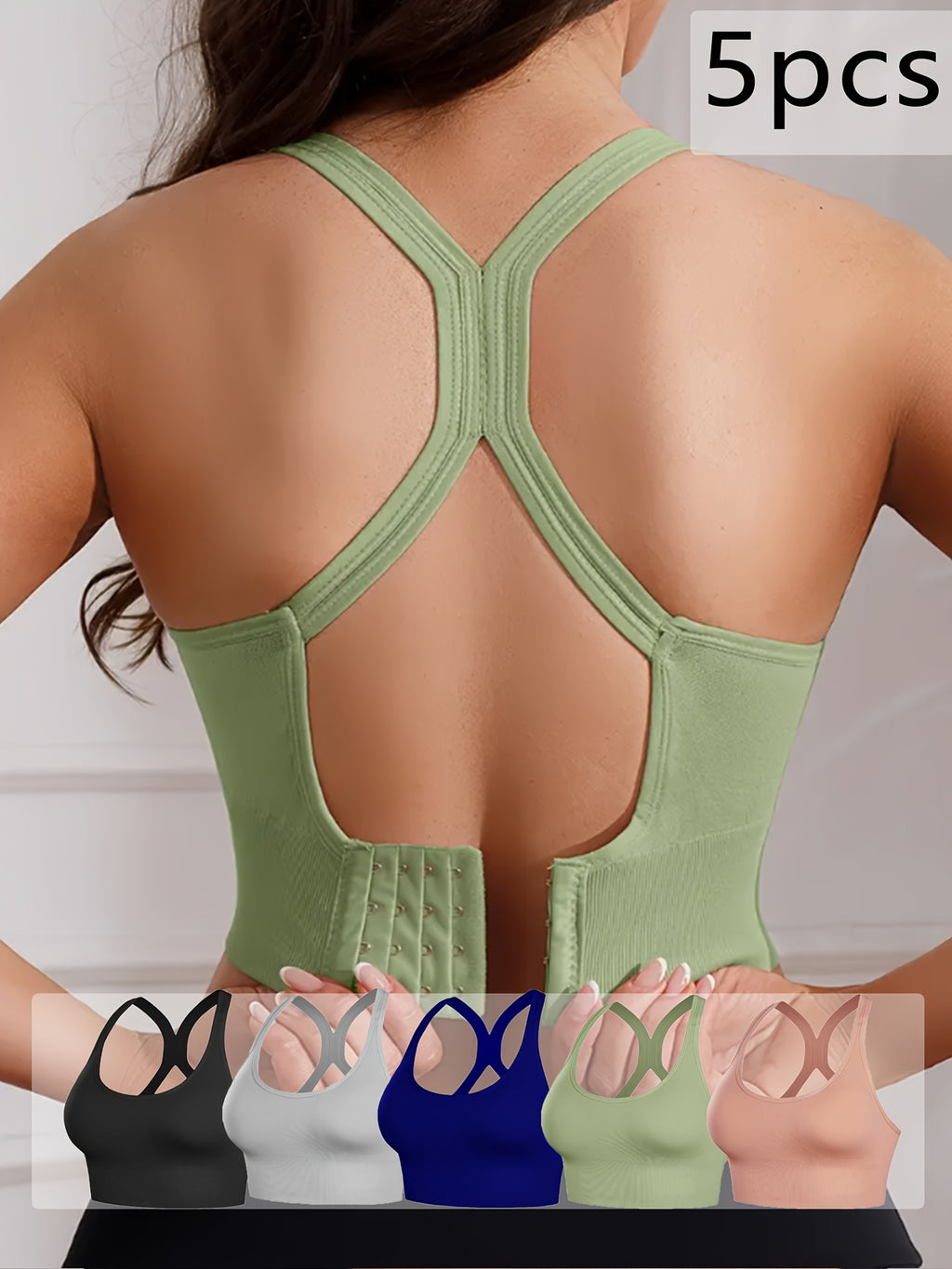 Women's X-Back Sports Bra 5-Pack – Wire-Free High Support Workout Bra with Removable Pads, Breathable Polyamide Fabric, Adjustable Straps for Yoga, Gym & Outdoor Activities, 10 Colors