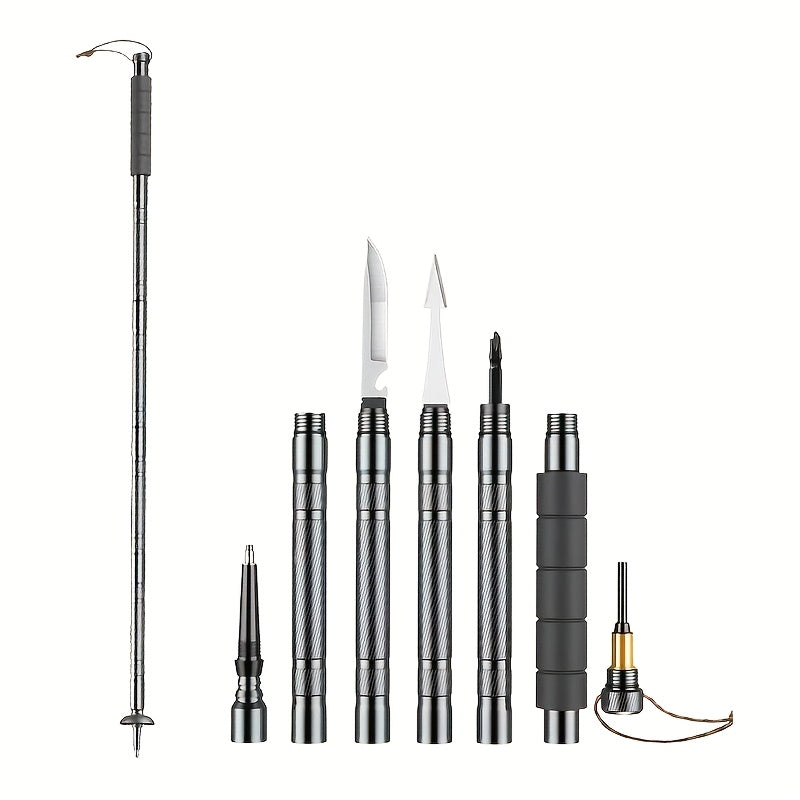 7-in-1 Tactical Hiking Staff Extendable Foldable Trekking Pole – Built-in Compass, Fire Starter, Saw Blade, Screwdriver & Pliers, Ergonomic Grip for Hiking, Camping & Survival