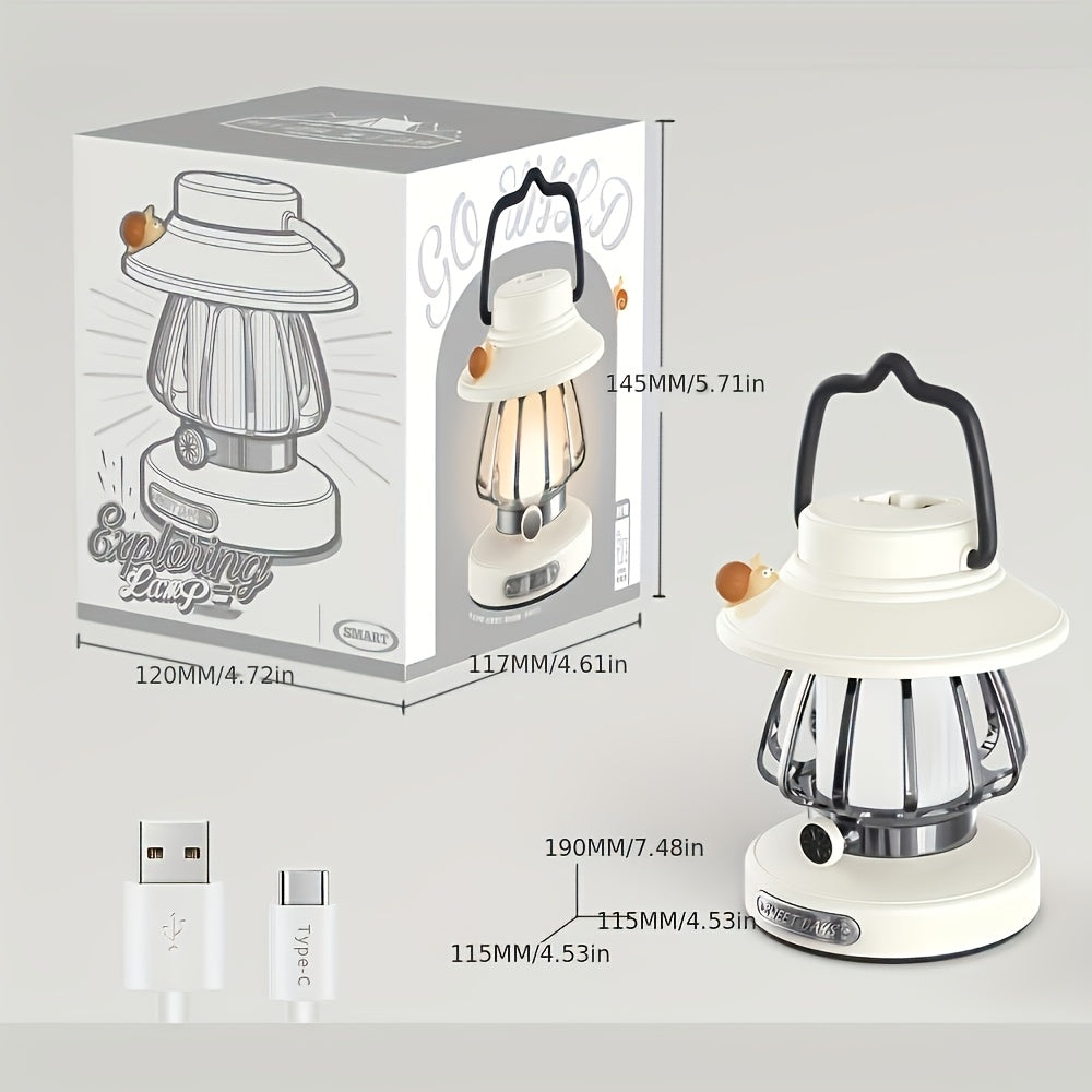 Rechargeable LED Camping Lantern 3-Tone Dimming USB Battery Dual Use - Portable Snail Design Freestanding Camp Light for Outdoor Camping Hiking Emergency - 18650 Battery Green White Pink Purple
