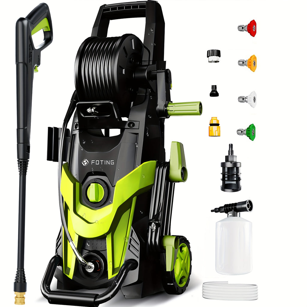 Electric Pressure Washer 4500PSI – 4 Quick-Connect Nozzles, Foam Cannon, Inlet Hose & Filter for Car Washing, Fence, Patio, Driveway & Home Cleaning, 3 Colors