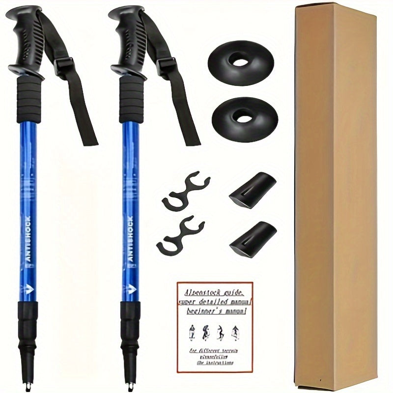 Trekking Poles 2 Pack Aluminum Alloy Adjustable Collapsible Hiking Poles Lightweight Walking Sticks for Men Women Hiking Backpacking Mountaineering Trail Walking Silver Blue Red