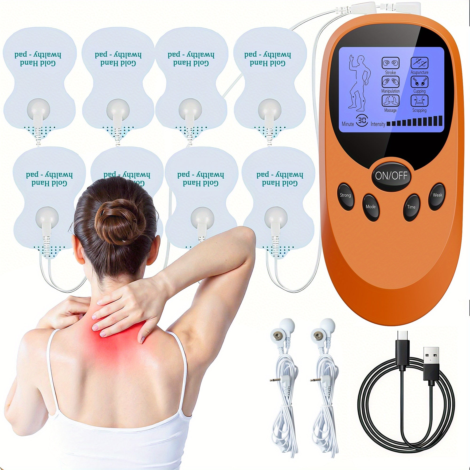 TENS EMS Dual Channel Muscle Relief Pulse Massager - 8 Electrodes, 6 Modes, Pain Relief for Shoulders, Back & Knees, Portable Electric Muscle Stimulator for Recovery & Relaxation