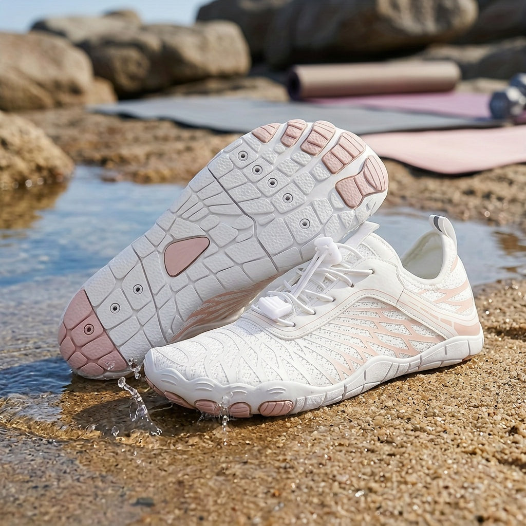 Quick-Dry Water Shoes for Women & Men – Lightweight Non-Slip Aqua Shoes for Beach Swimming Yoga Wading Kayaking, Soft Slip-On Athletic Footwear, Pink Black White, Sizes US 6-10.5