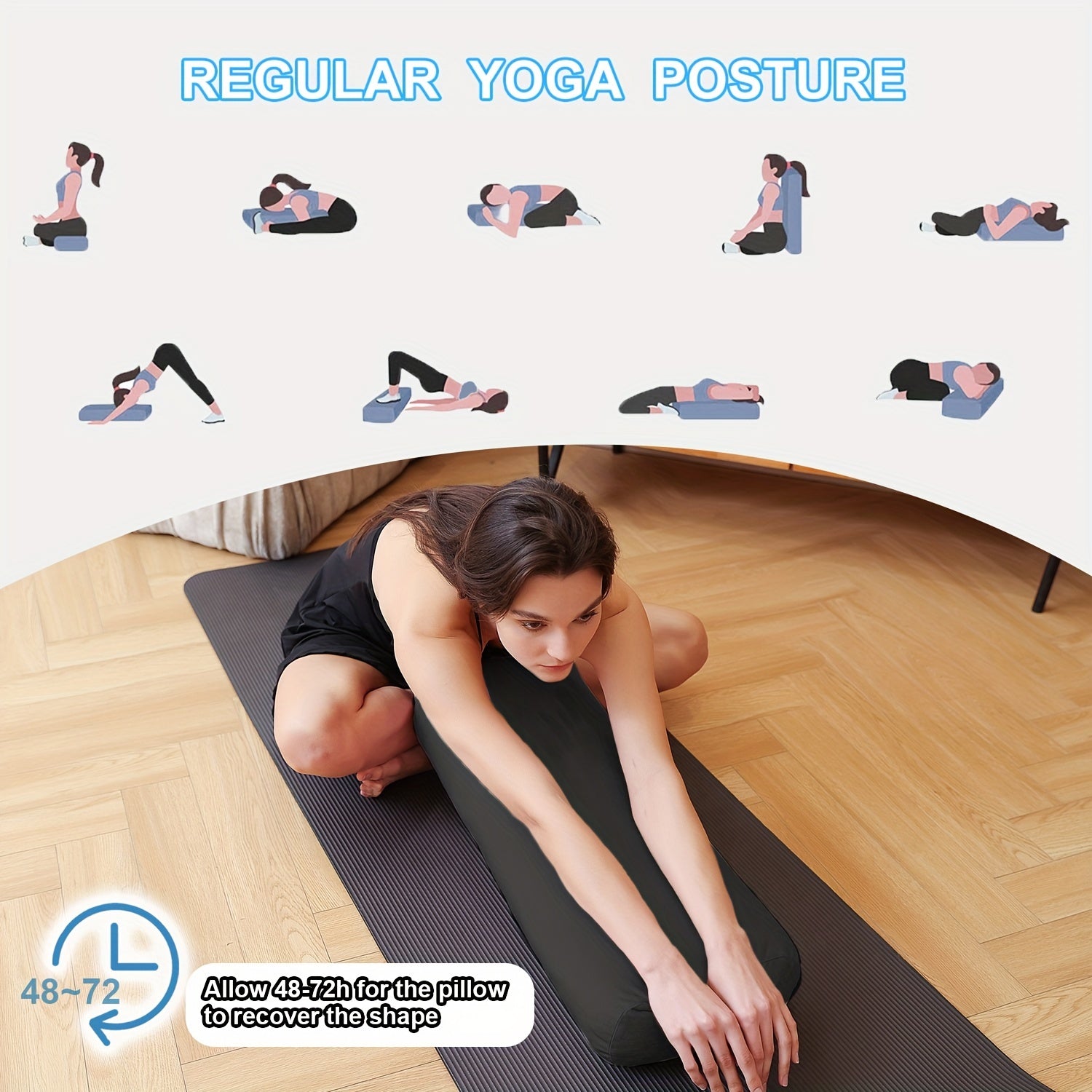 Yoga Bolster Pillow for Restorative Yoga & Meditation – Velvet Cover Soft Sponge Filled Support Cushion for Yoga Poses Stretching Relaxation, Black