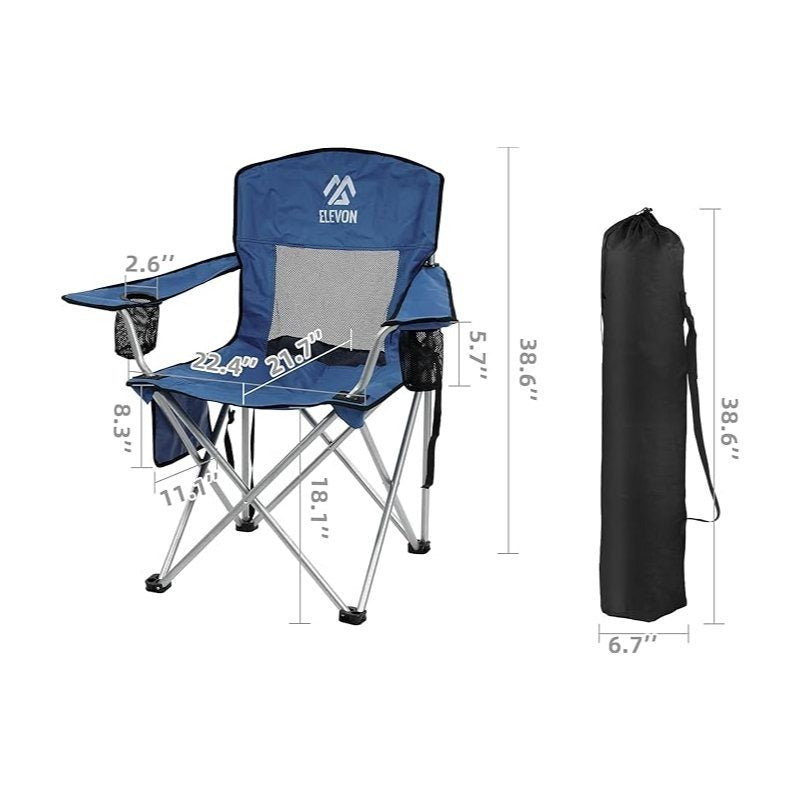 Folding Camping Chair with Canopy Sunshade Portable Beach Chair – 225 lbs Support Wide Seat Cup Holder Carrying Bag for Outdoor Lawn